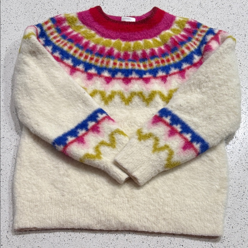 Hanna Andersson Cream Sweater with Pink and Blue Accents Size 6-7
